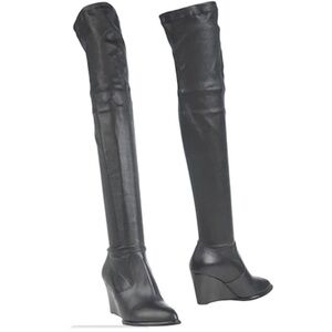 EUC Robert Clergerie Thigh-High Wedge Boots 38.5 / 8 black leather tall ridding